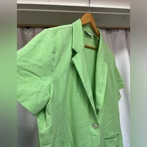 Lime green 90s short sleeve oversized suit jacket women’s